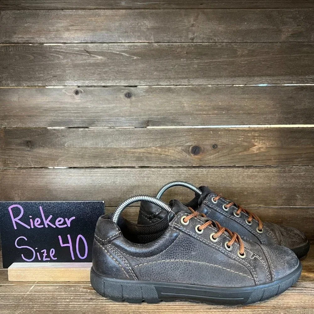 Womens Ecco Brown Pebbled Leather Low Comfort Shoes Sneakers Size EU 40 US 9-9.5 - Picture 1 of 6